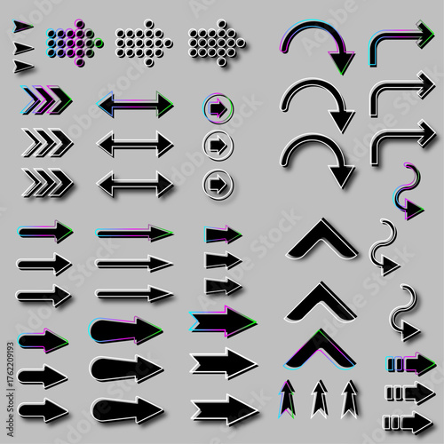 A set of stylish arrows. Groups of 3 pieces in different styles.