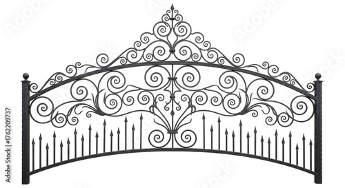 Elegant metal gate with intricate scrollwork design, perfect for upscale property or garden decor