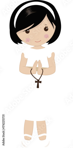 Illustration of Girl in Communion Dress Praying