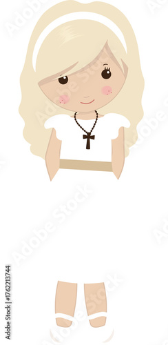 Illustration of Girl in White First Communion Dress