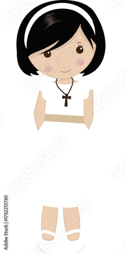 Illustration of Girl in White First Communion Dress