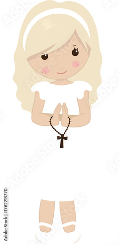 Illustration of Girl in Communion Dress Praying