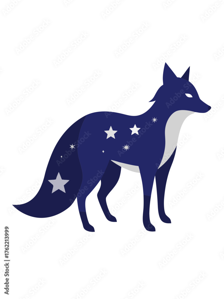 Obraz premium Mystical fox silhouette blending with stars for cosmic and nature themed designs vector