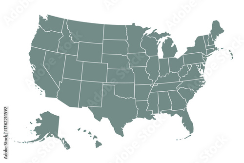 Simple minimalist map of the united states with states clearly delineated