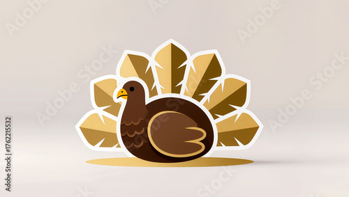 Turkey character with golden feathers in a minimalist design