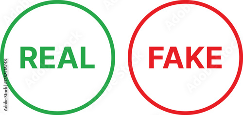 Real and fake icon. Fake and Real grunge rubber stamp. Truth and Lie Concept Badges. accepted denied approved rejected tag vignette