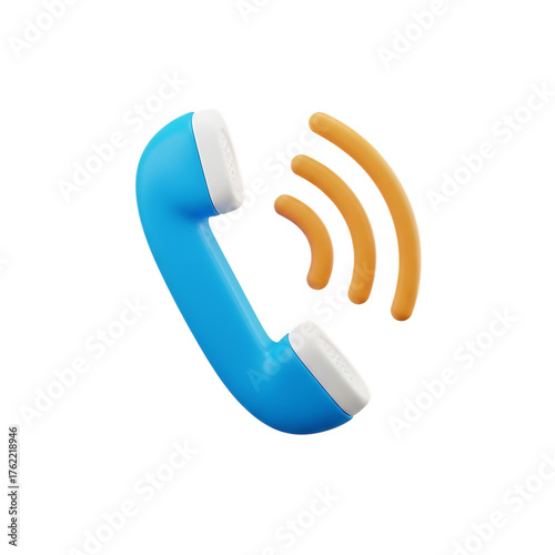 Blue telephone receiver with sound waves isolated on transparent background