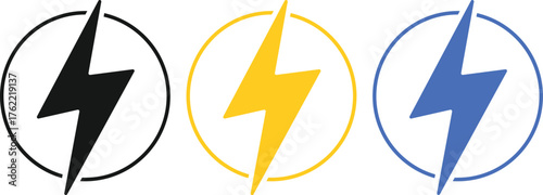 Flash power icon set. Lighting icons collection. Electricity or Thunderbolt  symbol. Bolt, Flash, power, energy, voltage sign