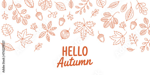 Charming hello autumn greeting with a delicate floral pattern and warm text
