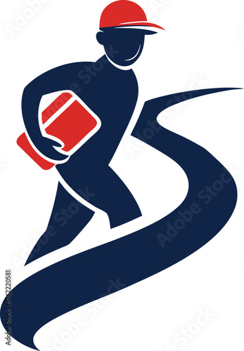 A person in motion holding a red object, flowing movement illustration