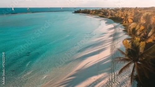 tropical beach with waves and trees 