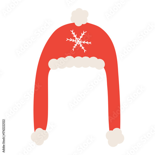 Warm fur trimmed hat with earflaps isolated on transparent. Hand drawn flat vector illustration. Traditional holiday, Xmas, New Year, seasonal design element, winter clothes clip art