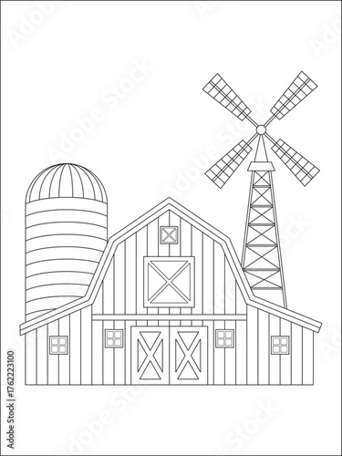 Farmhouse Line Art Illustration