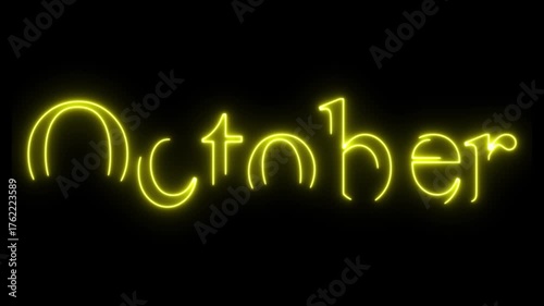 October Neon Sign - Bright Yellow Glow for Halloween and Autumn Nights.