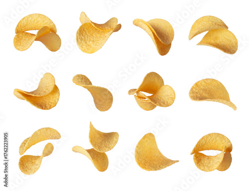 Crispy snack chips collection on transparent background