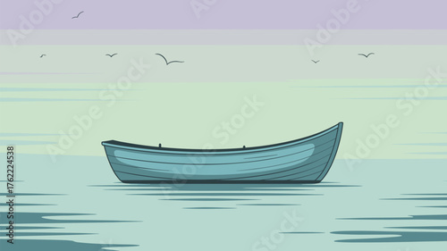Single Boat on Water Vector Illustration