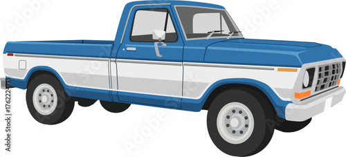 Retro Blue and White Farm Pickup Truck