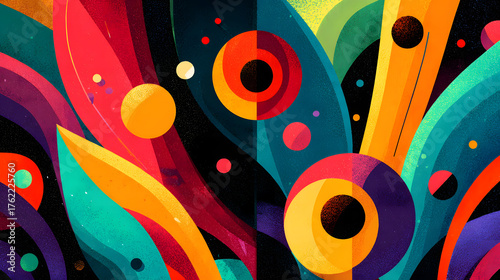 Vibrant abstract organic shapes with circles and swirls