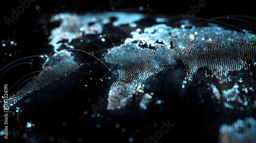 Abstract shimmering blue and black textured background with glowing particles