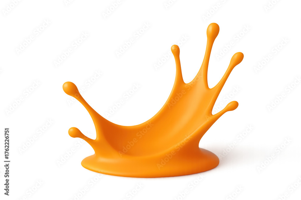 Obraz premium Orange liquid splash creating a dynamic crown shape, abstract fluid movement with drops, transparent background
