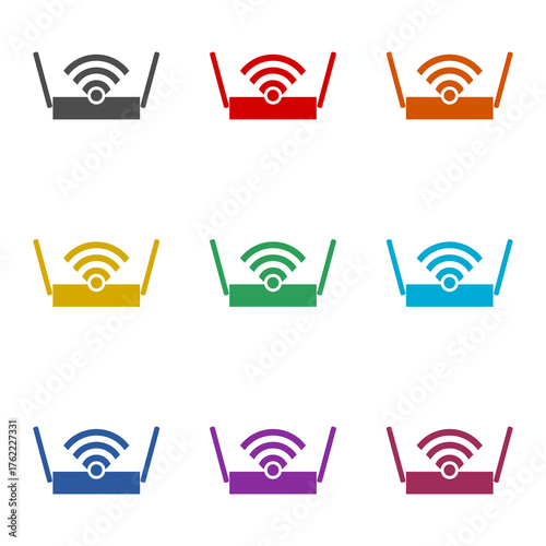 WiFi router  icon isolated on white background. Set icons colorful