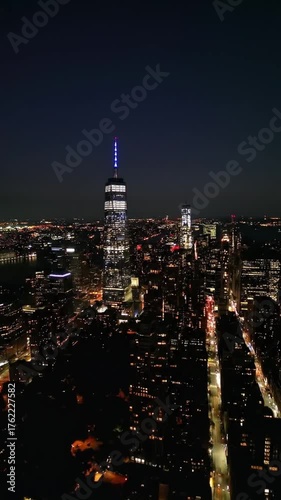 Nighttime Cityscape - A Captivating View of Urban Lights and Skyscrapers.