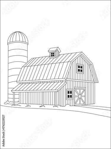 Farmhouse Line Art Illustration