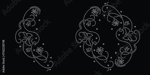 Rhinestone hotfix transfer design.Abstract crystal, beautiful glitter appliqué rhinestone motif vector design, Unique modern rhinestone flower vector design.