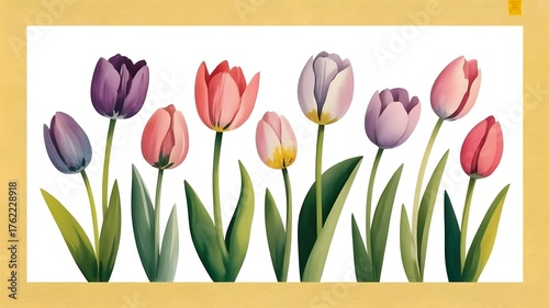 A beautiful arrangement of tulips isolated on white background