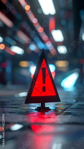 Warning Sign in a Futuristic City - A Cautionary Tale.