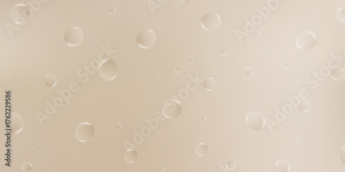 Smooth beige gradient with bubbles. Soft shadows of beige-brown gradient with tanned skin color, on a background with soap bubbles. Background for cosmetics or skincare products.