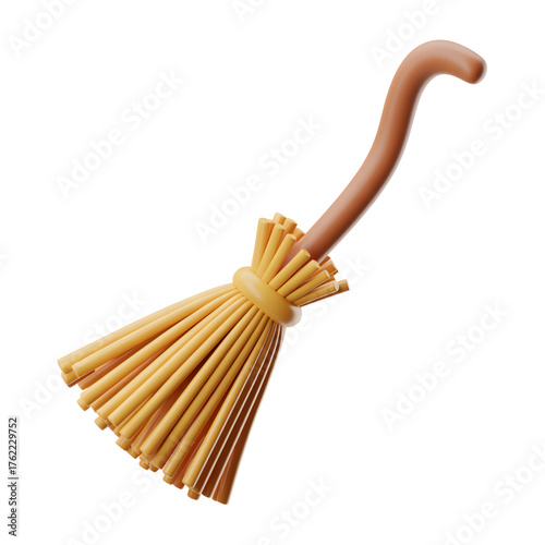 3D rendering of a witchs broom a magical tool for Halloween isolated on a white background