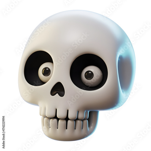 Cartoon skull with big eyes 3D rendering on white background perfect for Halloween designs and spooky themes