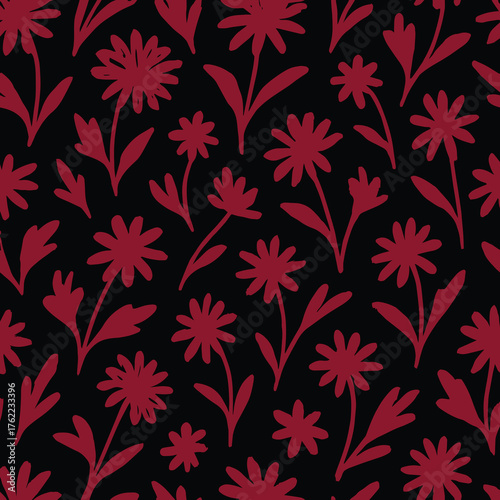 Wallpaper Mural Ink drawn botanical seamless pattern, Ink drawn botanical design with beautiful flower and leaves. Flower art. floral and leaf pattern design for fabric, cotton, wallpaper, satin Torontodigital.ca