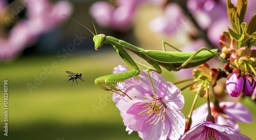 A mantis on a flower hunting prey 3