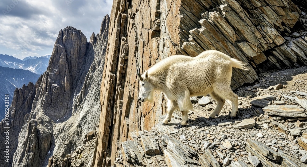 Fototapeta premium A mountain goat navigating sheer rocky cliff ledges 3
