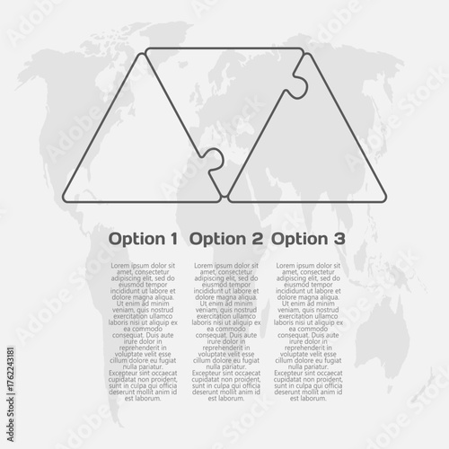 Three steps line infographic, puzzle diagram
