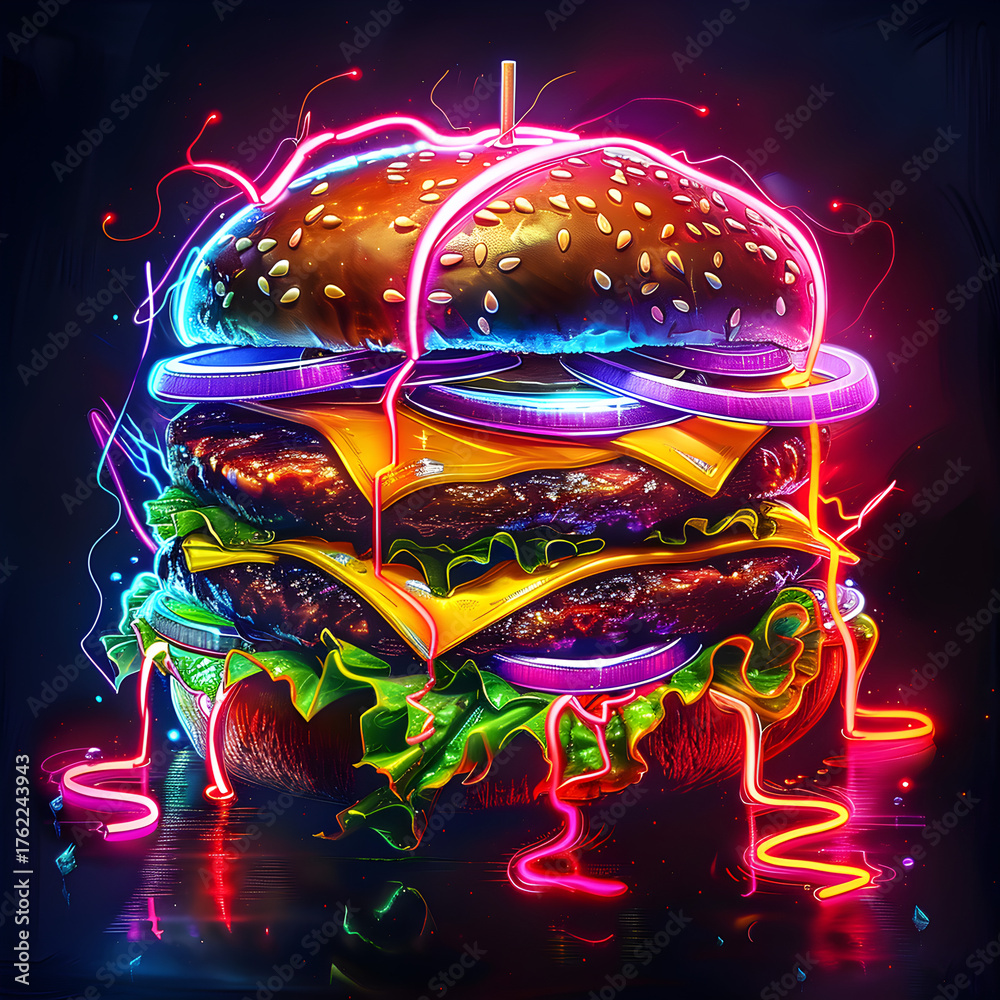Fototapeta premium Neon sign of cheeseburger