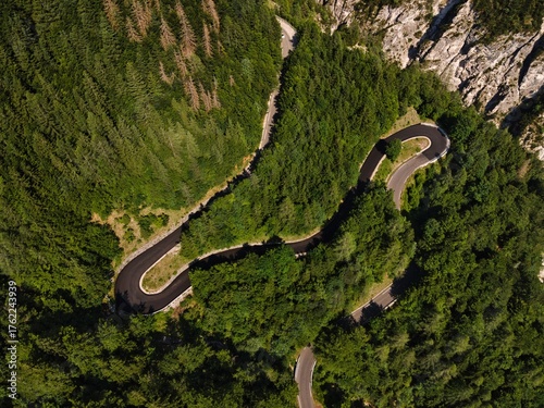 serpentine roads on the mountainside