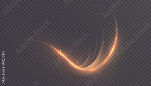 A golden magical comet effect with multiple sparkling bokeh and shimmering light effects. A magical golden swirl for web design and fairytale effects. Vector.