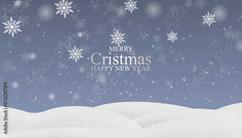 A Christmas winter background with soft snowy hills and falling snowflakes. The light snow, soft glow, and clear atmosphere create the feeling of a winter landscape.