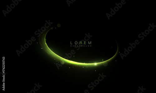 Glowing green light ring on a dark background forming a futuristic energy circle. Smooth motion, luminous particles and soft reflections create a sci-fi portal or digital halo effect.
