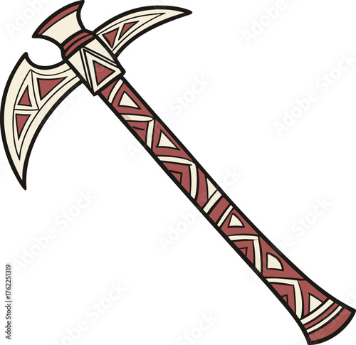 Stylized native american tomahawk with geometric patterns. Vector