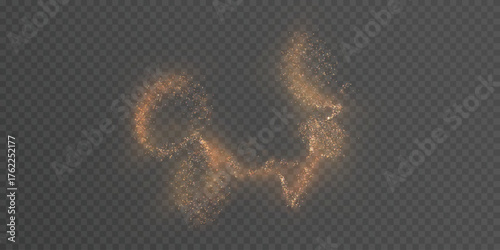A magical, bright, glittering effect of fine particles with a golden glow and sparkling shine on a transparent background. An abstract effect for fantasy, game interfaces, and festive digital design.