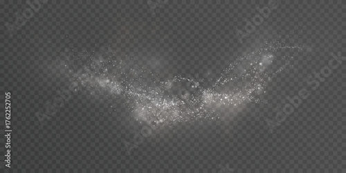 A magical, bright, glittering effect of fine particles with a golden glow and sparkling shine on a transparent background. An abstract effect for fantasy, game interfaces, and festive digital design.