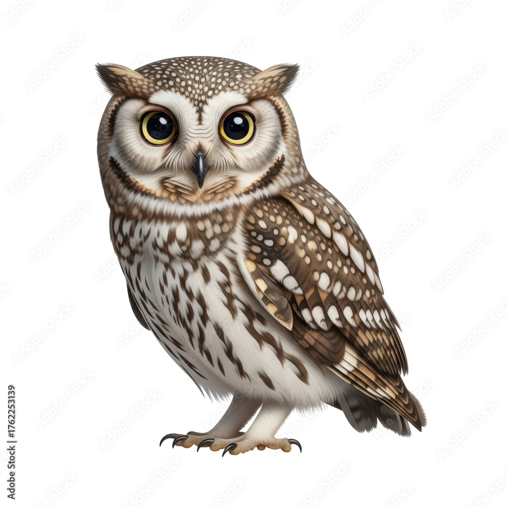 Fototapeta premium Realistic brown owl illustration with detailed feathers on transparent background