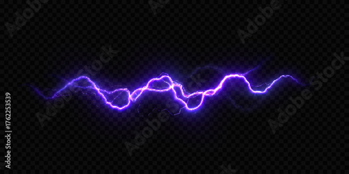 A bright purple lightning bolt. A luminous energy discharge with dynamic, bright lightning, creating a powerful plasma or electrical effect.