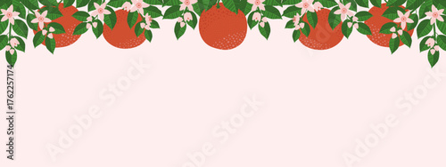 A vibrant grapefruit banner design on a white background with ample space for text. Ideal for summer sales, organic product ads, juice packaging, or web designs. Hand-drawn vector illustration.