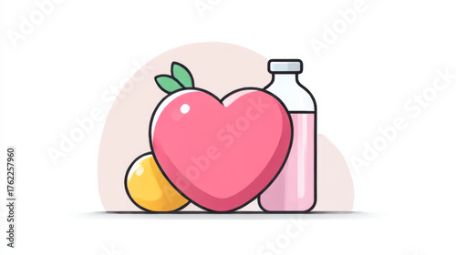 Cartoon Heart, Lemon, and Drink, colorful and light, wellness and vitality concept