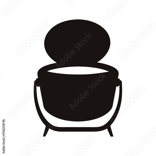Charcoal Grill Silhouette Barbecue Icon-Black silhouette of a round charcoal grill with open lid, simple barbecue icon representing outdoor cooking, summer grilling, and backyard gatherings.